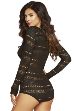 Long Sleeve Knit Romper 5 Long Sleeve Knit Romper -3 Wish Sexy Shop 10721 black white side 54827