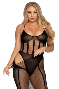 LEG AVENUE Black Net And Opaque Bodysuit And Skirt