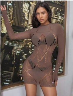 Brown Seamless Geo Net Chemise -3 Wish Sexy Shop 261RMjEoiuGABTK6