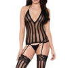 MUSIC LEGS Sheer Striped Chemise & Stockings Set