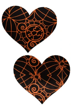 Black And Orange Spider Heart Nipple Pasties