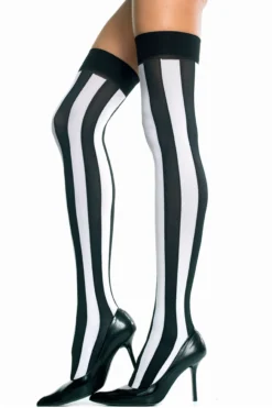 MUSIC LEGS Black And White Opaque Striped Thigh Highs
