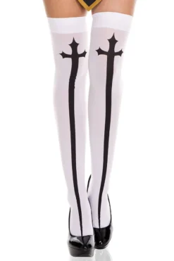 MUSIC LEGS Gothic Cross Print Thigh Highs