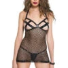 MUSIC LEGS Black Wet Look Fishnet Mini Dress