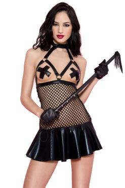 MUSIC LEGS Dominating Diva Cupless Vinyl Fishnet Mini Dress