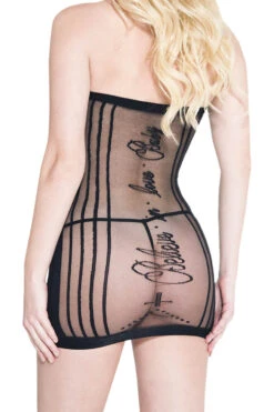 MUSIC LEGS Love Quotes Sheer Striped Mini Body Stocking Dress -3 Wish Sexy Shop 60085 CU 18005