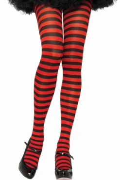LEG AVENUE Black And Red Striped Pantyhose