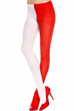 MUSIC LEGS Red And White Opaque Jester Tights