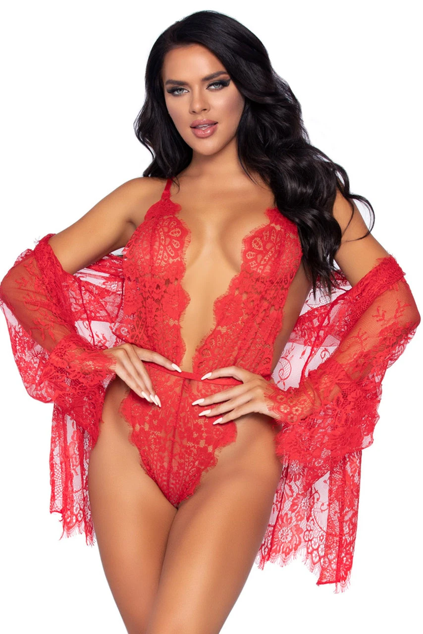 LEG AVENUE Lace Teddy And Robe Set 20 LEG AVENUE Lace Teddy And Robe Set - Image 20
