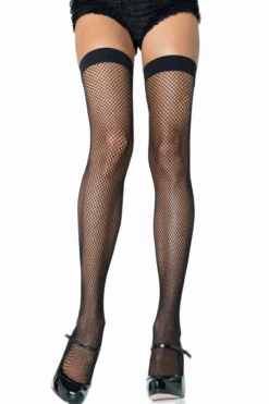 LEG AVENUE Black Fishnet Thigh High Stockings & Thick Bands