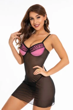 Coquette Small Pink And Black Underwire Chemise -3 Wish Sexy Shop CP1668 front 4