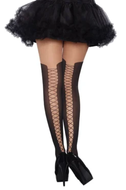 Dreamgirl Faux Laceup Boot Pantyhose 8 Dreamgirl Faux Laceup Boot Pantyhose -3 Wish Sexy Shop D0220H Nude Black Back 29907