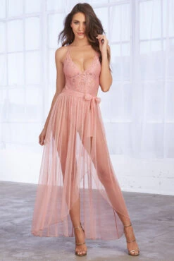 Dreamgirl Lace Teddy And Overskirt -3 Wish Sexy Shop D10996 Vintage Rose Front 62841