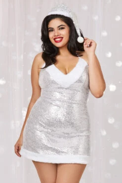 Dreamgirl Plus Size Silver Sequin Christmas Elf Chemise -3 Wish Sexy Shop D12115x Silver Front 72076 b6893eda bb36 4790 a92e a7165bd12369