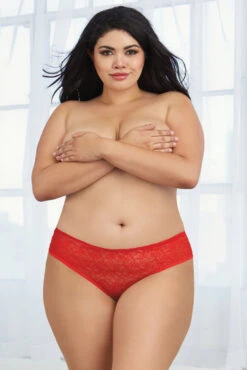 Dreamgirl Plus Size Lace Ruffle Back Panty -3 Wish Sexy Shop D1300X Red Front 56947