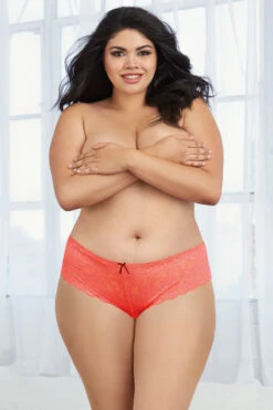 Dreamgirl Plus Size Cheeky Boyshorts -3 Wish Sexy Shop D7177X Coral Front 71041