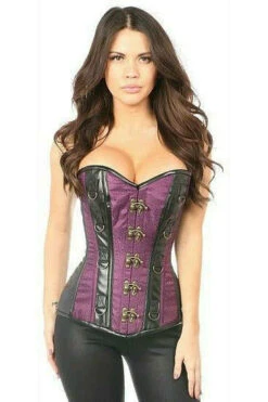 Brocade And Faux Leather Steel Boned Corset