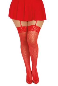 Dreamgirl Plus Size Lace Top Net Stockings 6 Dreamgirl Plus Size Lace Top Net Stockings -3 Wish Sexy Shop DG0006X Red Front