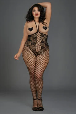 Dreamgirl Plus Size Cupless Lace And Net Bodystocking