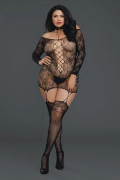 Dreamgirl Plus Size Lace Patterned Knit Chemise