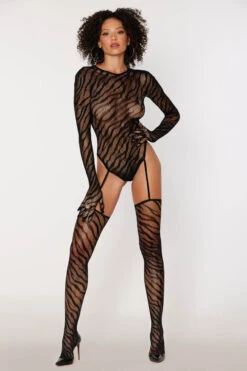Dreamgirl Zebra Bodystocking With Gloves -3 Wish Sexy Shop DG0420 Black Front 2