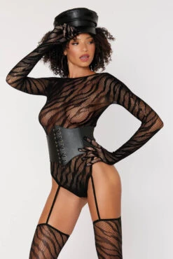 Dreamgirl Zebra Bodystocking With Gloves -3 Wish Sexy Shop DG0420 Black Front 2
