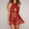 Dreamgirl Mesh And Lace Halter Babydoll