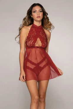 Dreamgirl Mesh And Lace Halter Babydoll