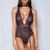 Dreamgirl Navy Lace Teddy With Animal Print