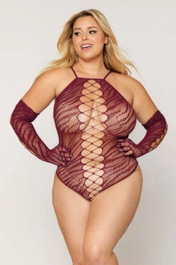 Dreamgirl Burgundy Seamless Lace Up Teddy