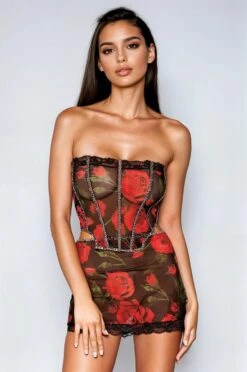 Dreamgirl Rose Mesh Bustier And Skirt Set