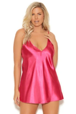 Plus Size Sexy Satin Sleepwear Chemise -3 Wish Sexy Shop EM11023x f fuchsia 57087
