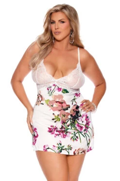 Plus Size Floral Print Lingerie Chemise