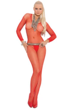 Fishnet Bodystocking With Long Sleeves -3 Wish Sexy Shop EM1615 f red 12988