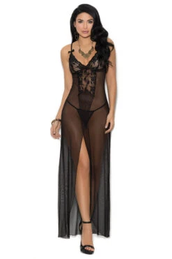 Long Mesh And Lace Lingerie Gown