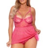 Plus Size Pretty In Pink Eyelash Lace Babydoll