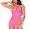 Neon Pink Mesh Chemise Set