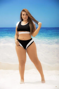 Plus Size Black And White Sporty Two Piece