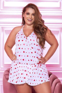 Plus Size Lucky In Love Pajama Set -3 Wish Sexy Shop EP7337X WhiteRed Front 60027