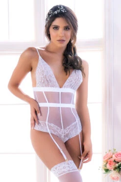 Delicate Lace And Mesh Garter Teddy
