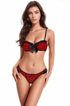 Coquette Black And Red Bow Bra Set