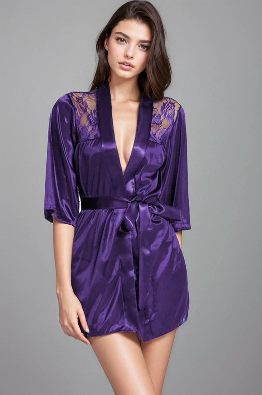 Satin Robe With Lace 12 Satin Robe With Lace - Image 12