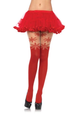 LEG AVENUE Red Snowflake Tights