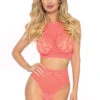 LEG AVENUE Crochet Lace Halter Bra And Panty