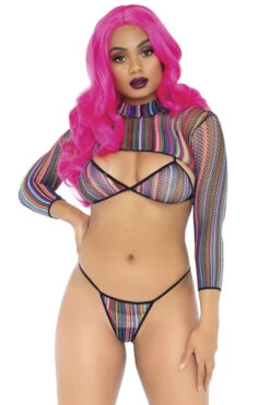 LEG AVENUE Colorful Fishnet Bikini And Crop Top Set -3 Wish Sexy Shop L81607 01 101 57582