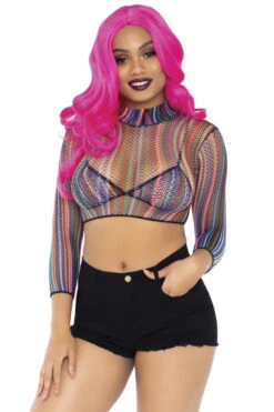 LEG AVENUE Colorful Fishnet Bikini And Crop Top Set -3 Wish Sexy Shop L81607 03 001 02161