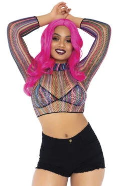 LEG AVENUE Colorful Fishnet Bikini And Crop Top Set -3 Wish Sexy Shop L81607 04 001 17968