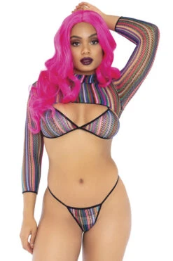 LEG AVENUE Colorful Fishnet Bikini And Crop Top Set -3 Wish Sexy Shop L81607 05 001 42758