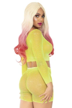 LEG AVENUE Rhinestone Fishnet Top And Bike Shorts -3 Wish Sexy Shop L81608 02 033 61631