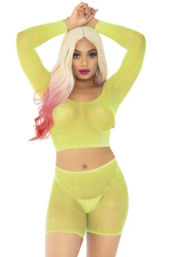 LEG AVENUE Rhinestone Fishnet Top And Bike Shorts -3 Wish Sexy Shop L81608 03 033 12757